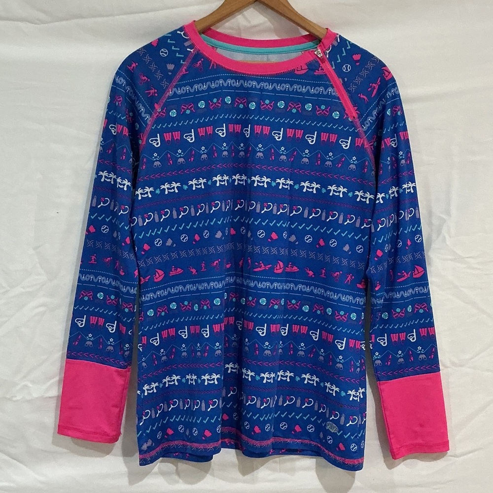 Reel Legends Blue and Hot Pink Patterned Long Sleeve Tee